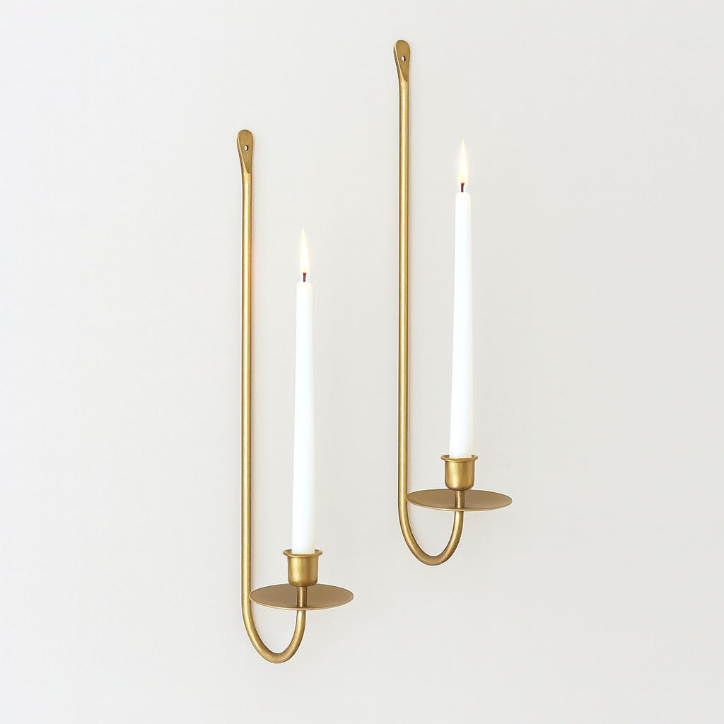 Metal Wall Candle Sconce Holder Set of 2 Wall Mount Candle Holders Modern Wall Candle Sconces Hanging for Living Room Farmhouse Fireplace Wedding 16.5"×5"×3" (Black)