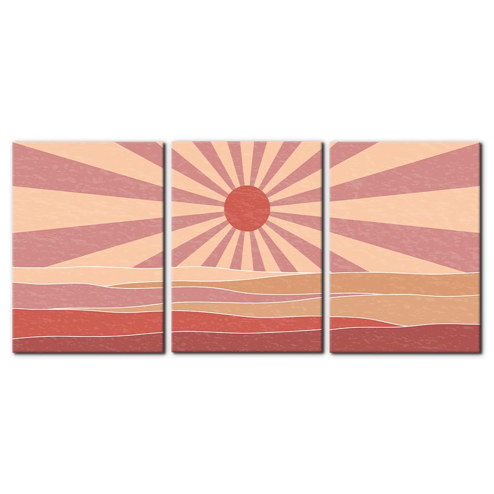 Pacimo 3 Pieces Canvas Wall Art Nature Landscape Sunrise Trees Pictures Painting Prints on Canvas Wall Decoration for Living Room Forest Framed Modern Artwork for Bedroom and Home Decor - 12"x16"x3