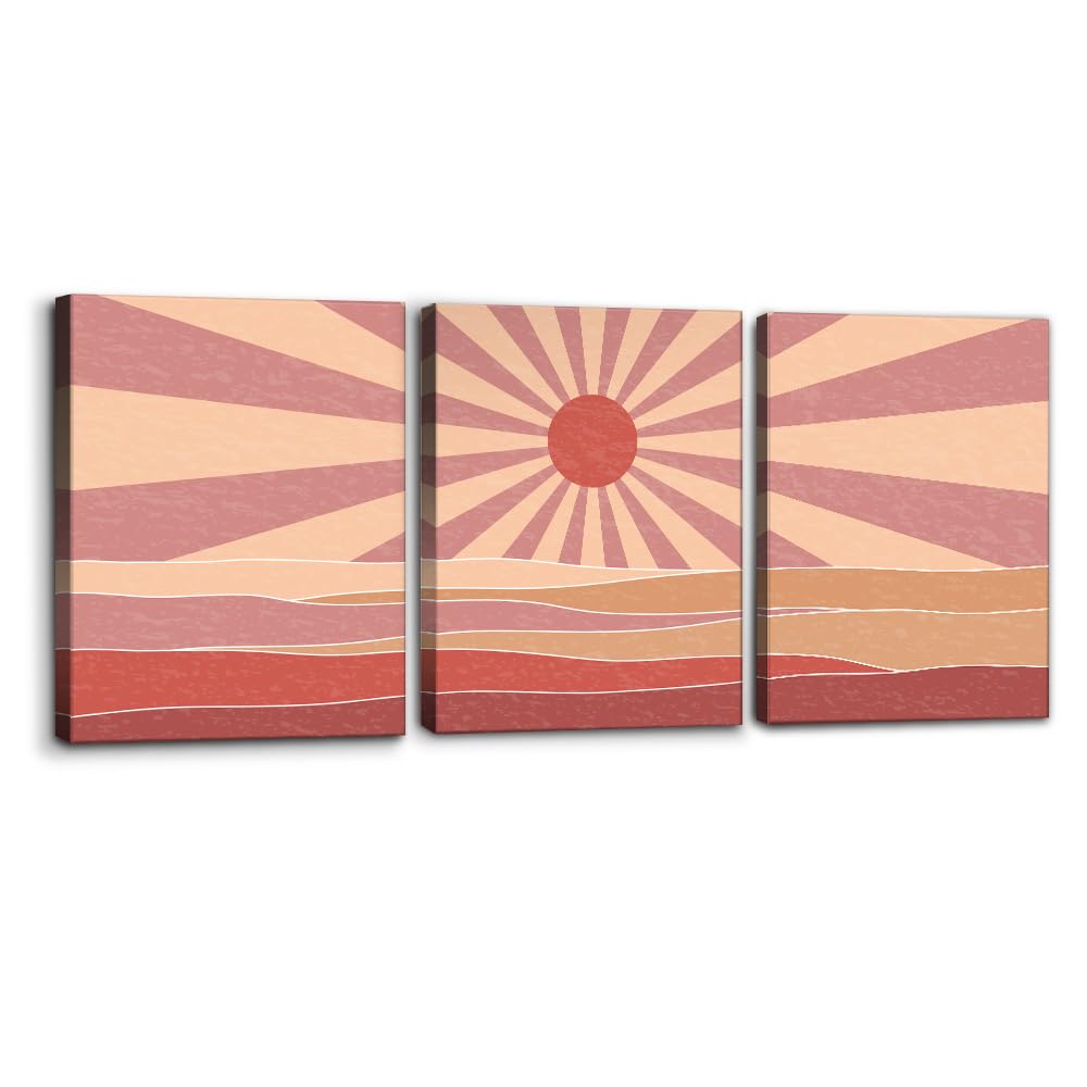 Pacimo 3 Pieces Canvas Wall Art Nature Landscape Sunrise Trees Pictures Painting Prints on Canvas Wall Decoration for Living Room Forest Framed Modern Artwork for Bedroom and Home Decor - 12"x16"x3
