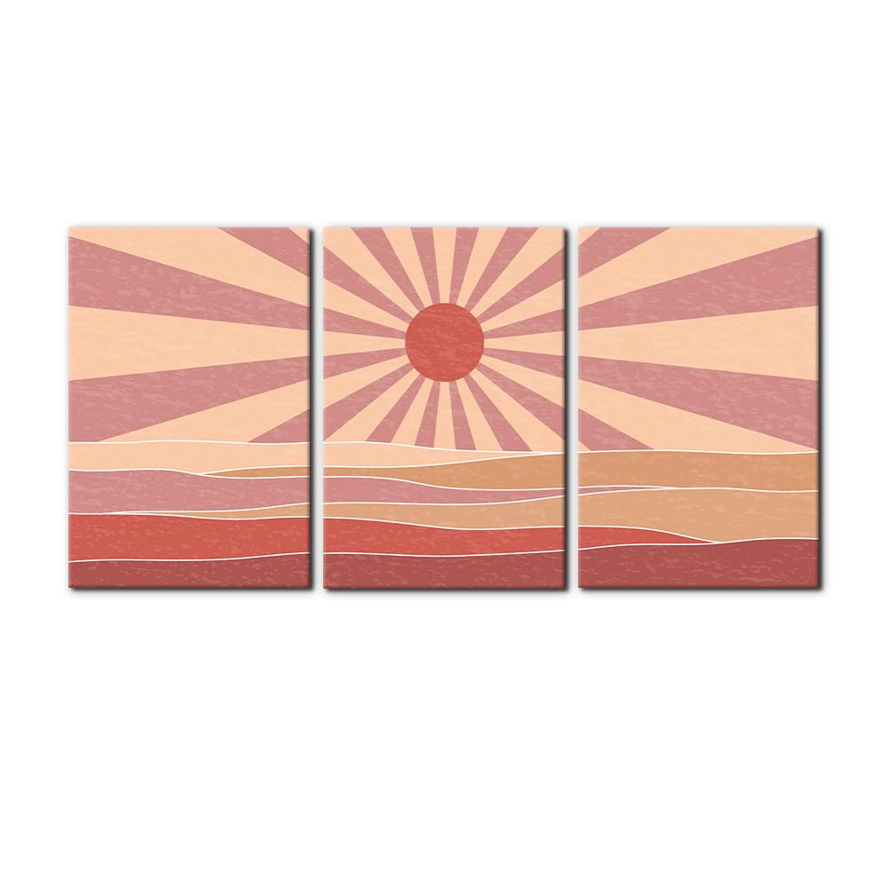 Pacimo 3 Pieces Canvas Wall Art Nature Landscape Sunrise Trees Pictures Painting Prints on Canvas Wall Decoration for Living Room Forest Framed Modern Artwork for Bedroom and Home Decor - 12"x16"x3