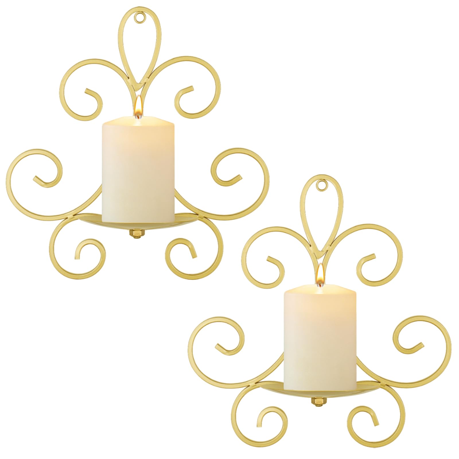 Wall Candle Sconces Set of 2, Double Scroll Pattern Candle Sconces, Metal Wall Candle Holder for Home Decor, Living Room, Dining Room, Bedroom, Black, Gifts for Men Women Mom or Dad