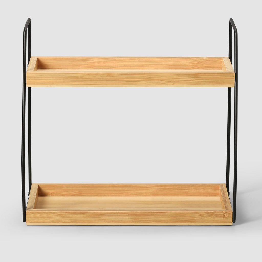 Bamboo Bathroom Counter Organizer, Wooden Bathroom Sink Countertop Organizer, 2 Ties Vanity Counter Top Shelf, Dresser Skincare Storage Rack