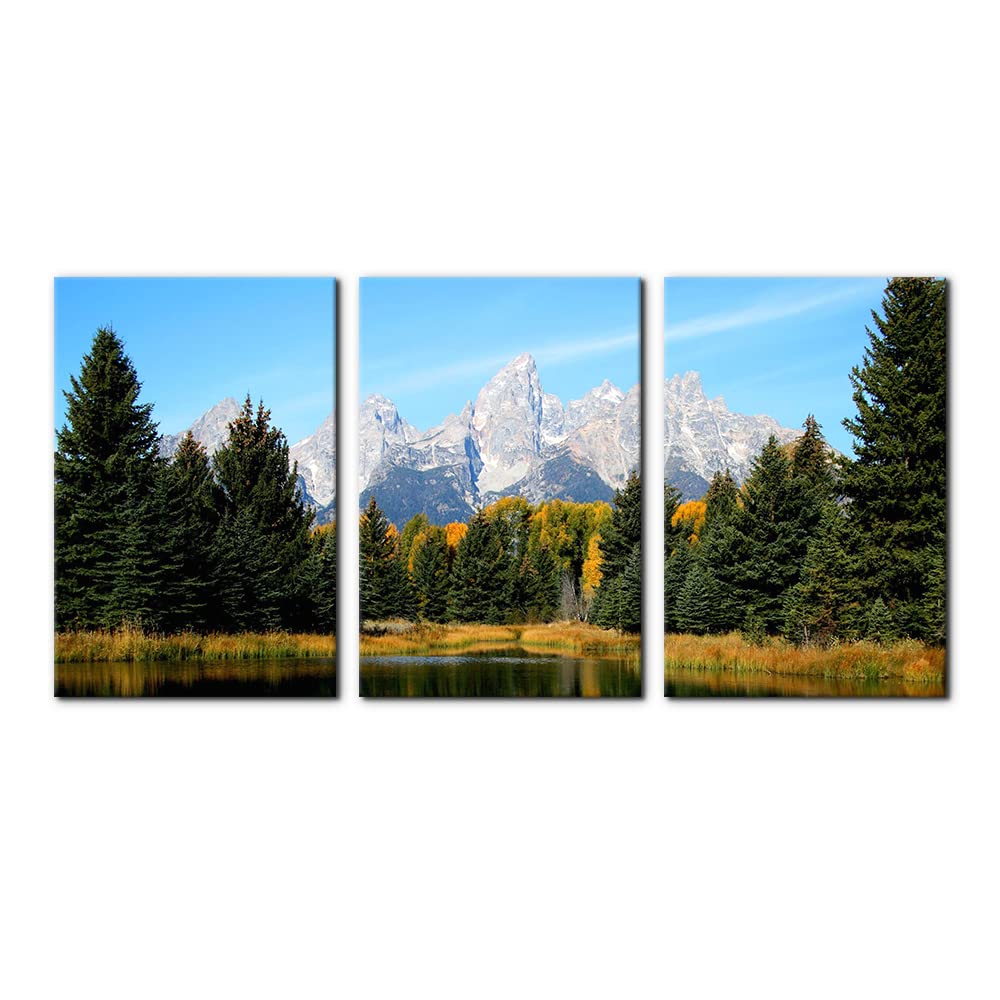 3 Pieces Mountain Canvas Wall Art for Living Room Nature Landscape Picture Sunflower Wall Decor for Bedroom Home Decoration Sunrise Grand Teton National Park Painting Framed Artwork - 12" x 16" x 3