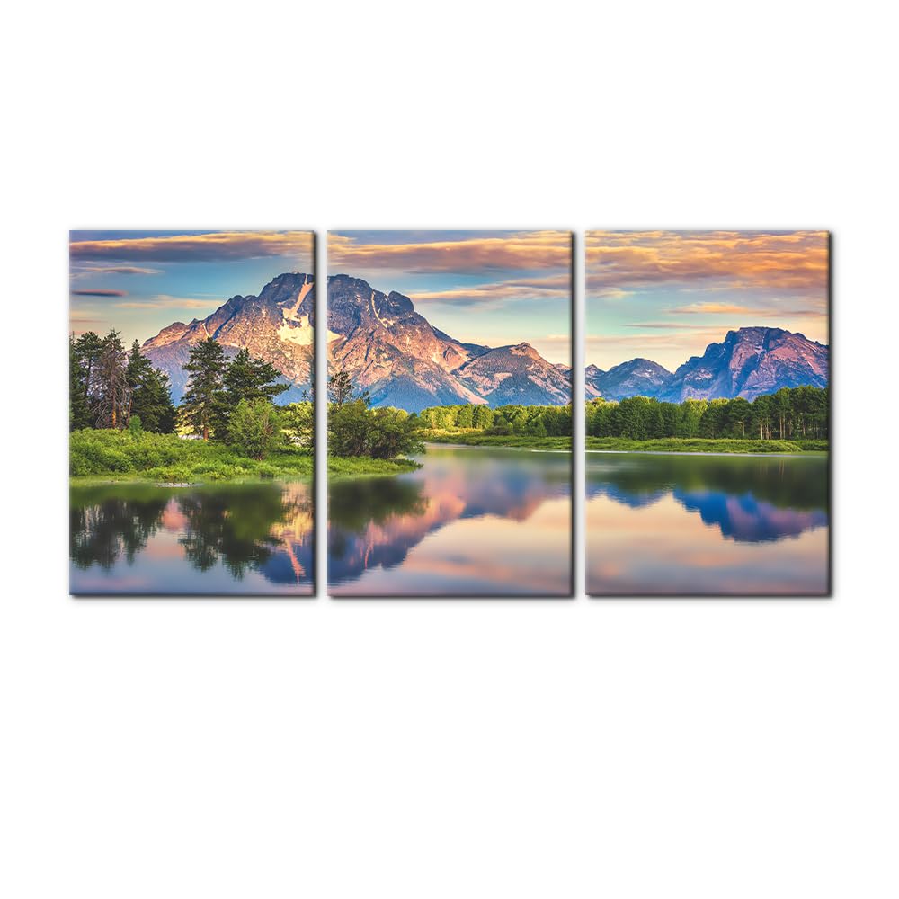 Pacimo 3 Pieces Canvas Wall Art Nature Landscape Sunrise Trees Pictures Painting Prints on Canvas Wall Decoration for Living Room Forest Framed Modern Artwork for Bedroom and Home Decor - 12"x16"x3