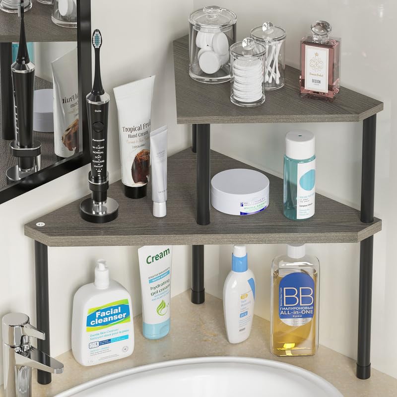 Weenson Bathroom Organizer Countertop, Bathroom Sink Organizer for Toiletries, Makeup, Skincare, Bamboo 2-Tier Kitchen Countertop Organizer for Spice Salt (Brwon)