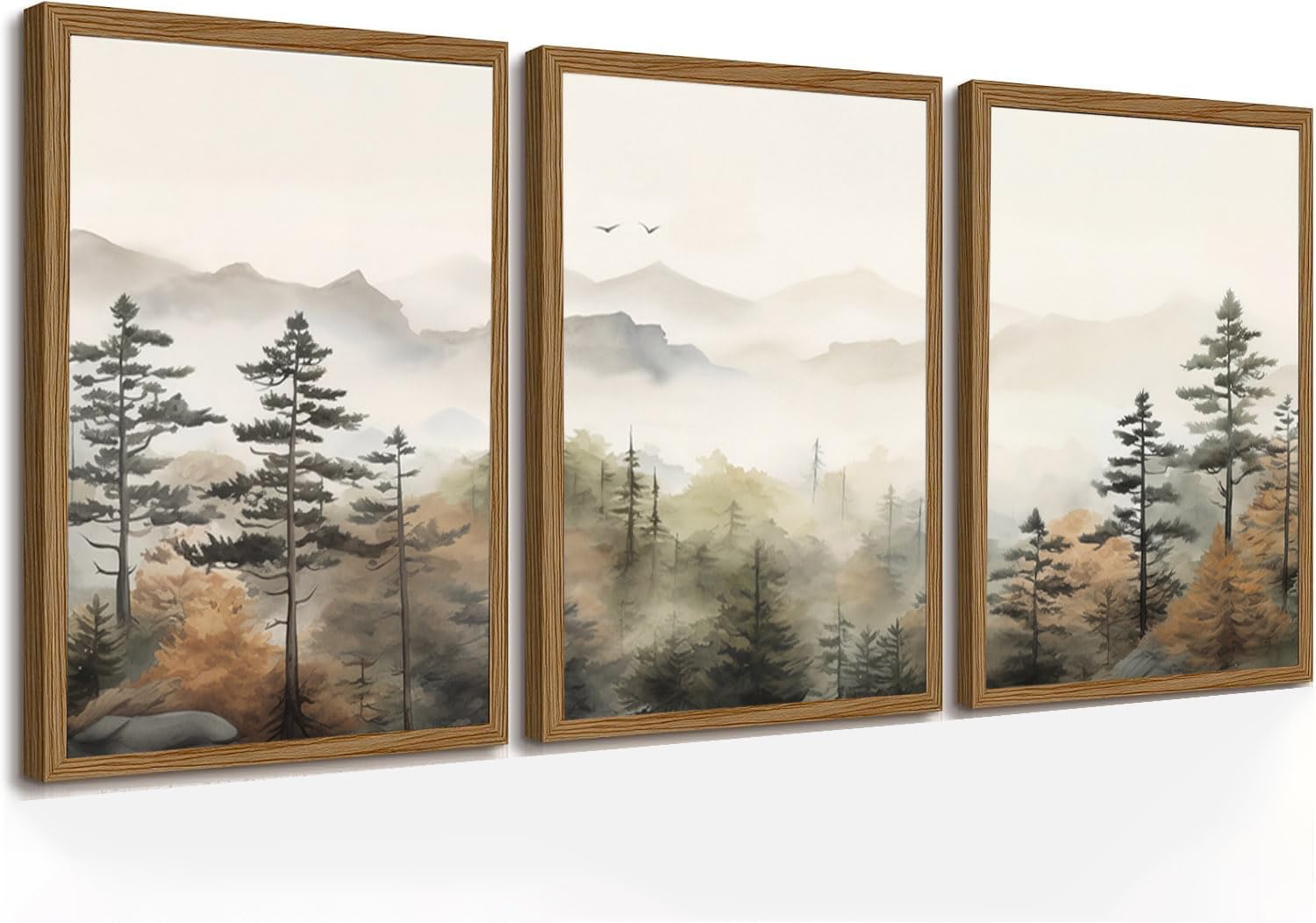 Framed Mountain Landscape Wall Art Canvas Print Vintage Forest Lake Nature Painting Picture Ready to Hang Living Room Bedroom Office Decor 12x16 Inches