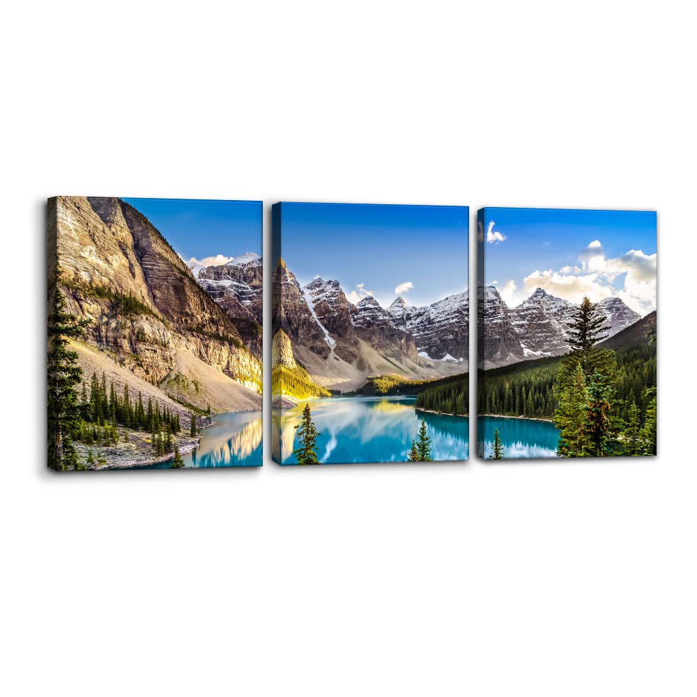 3 Pieces Mountain Canvas Wall Art for Living Room Nature Landscape Picture Sunflower Wall Decor for Bedroom Home Decoration Sunrise Grand Teton National Park Painting Framed Artwork - 12" x 16" x 3