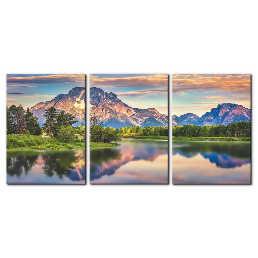 Pacimo 3 Pieces Canvas Wall Art Nature Landscape Sunrise Trees Pictures Painting Prints on Canvas Wall Decoration for Living Room Forest Framed Modern Artwork for Bedroom and Home Decor - 12"x16"x3
