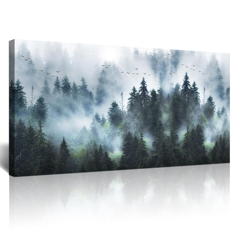 Lapremoly Canvas Wall Art for Living Room, Bedroom, Office - Modern Abstract Mountain Scenery Paintings, Misty Forest Landscape Pictures - Home Decorations Artwork