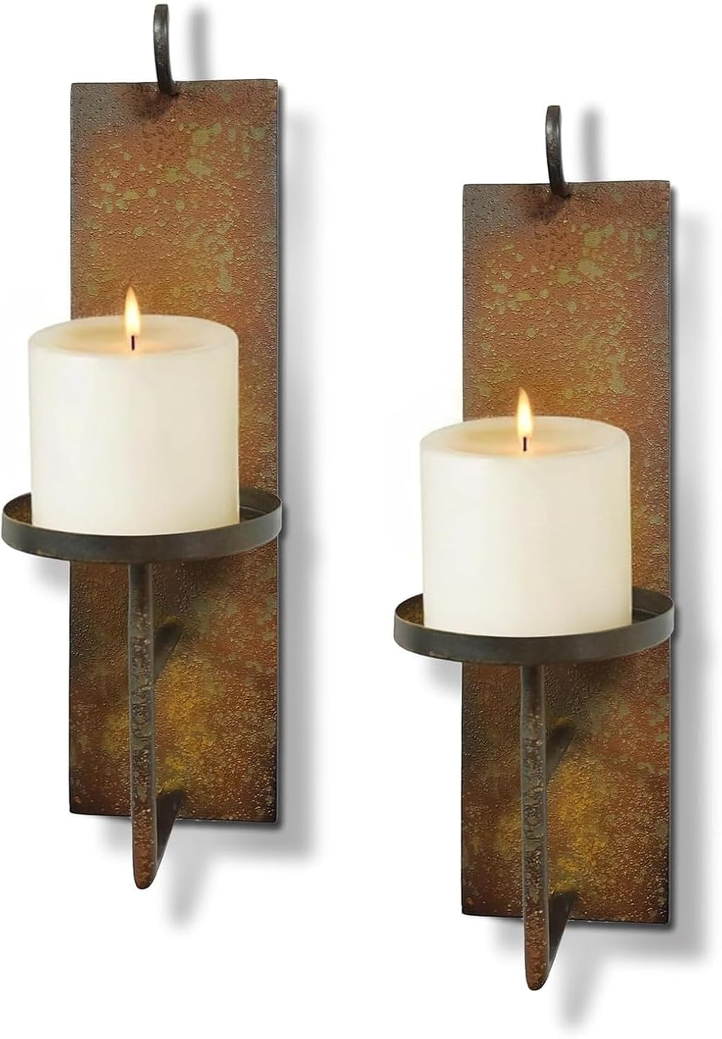 Set of 2 Vintage Wall Candle Sconce, Distressed Iron Metal, 15.6 x 3.9 inches, Rustic Farmhouse Style