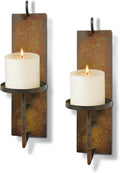 Set of 2 Vintage Wall Candle Sconce, Distressed Iron Metal, 15.6 x 3.9 inches, Rustic Farmhouse Style