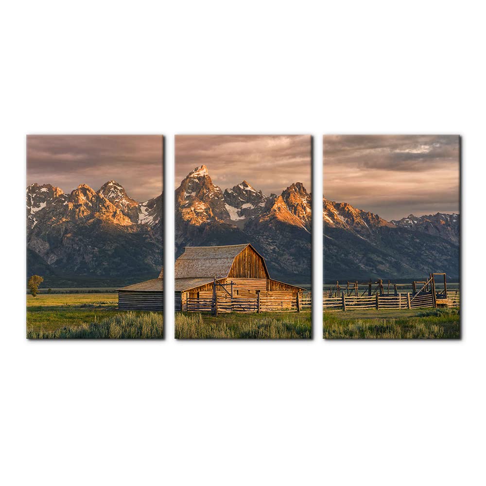 3 Pieces Mountain Canvas Wall Art for Living Room Nature Landscape Picture Sunflower Wall Decor for Bedroom Home Decoration Sunrise Grand Teton National Park Painting Framed Artwork - 12" x 16" x 3