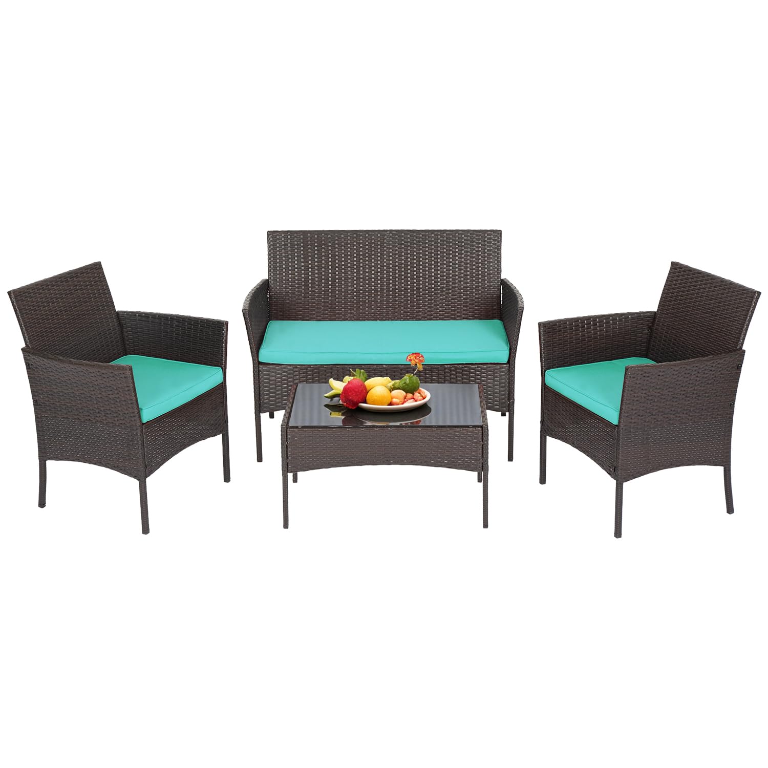FDW Wicker Outdoor Furniture Patio Furniture Set of 3 Rattan Patio Chairs Outdoor Chairs Patio Conversation Set with Coffee Table for Yard Backyard Lawn Porch Poolside Balcony,Black