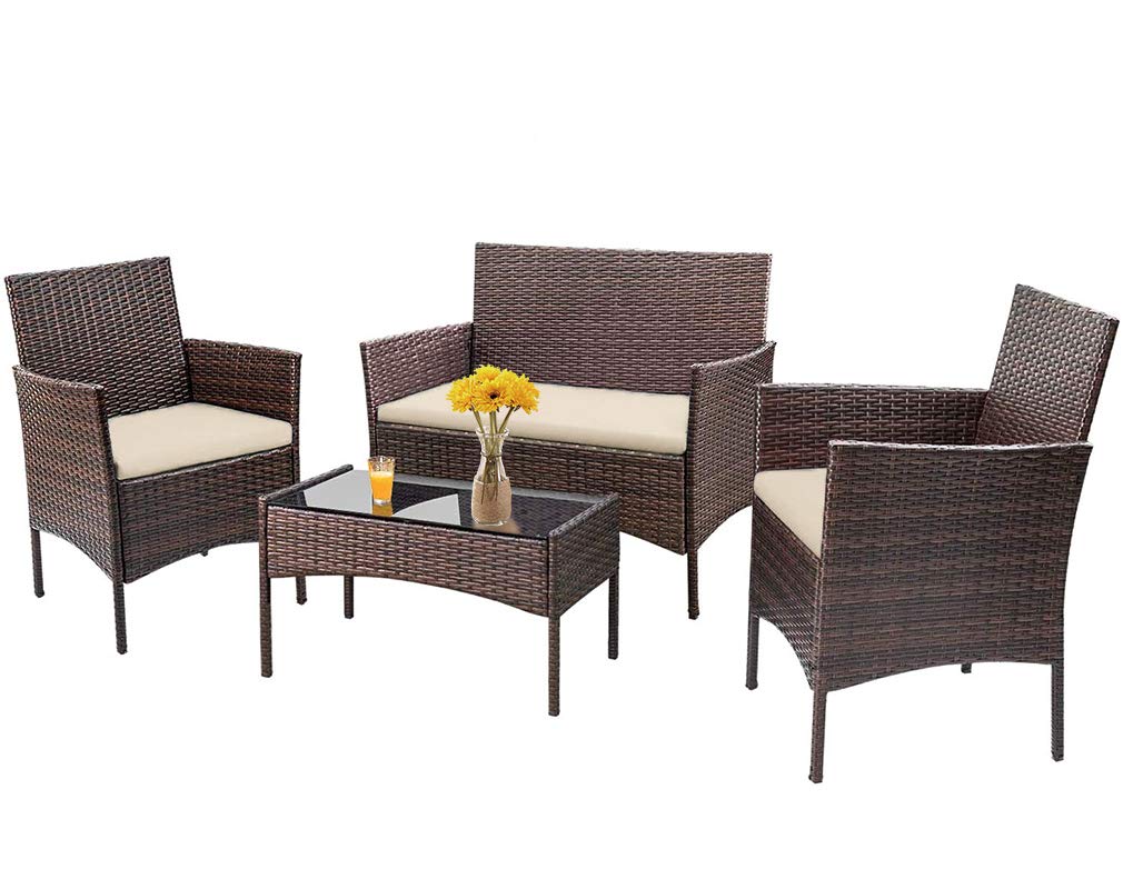 FDW Wicker Outdoor Furniture Patio Furniture Set of 3 Rattan Patio Chairs Outdoor Chairs Patio Conversation Set with Coffee Table for Yard Backyard Lawn Porch Poolside Balcony,Black
