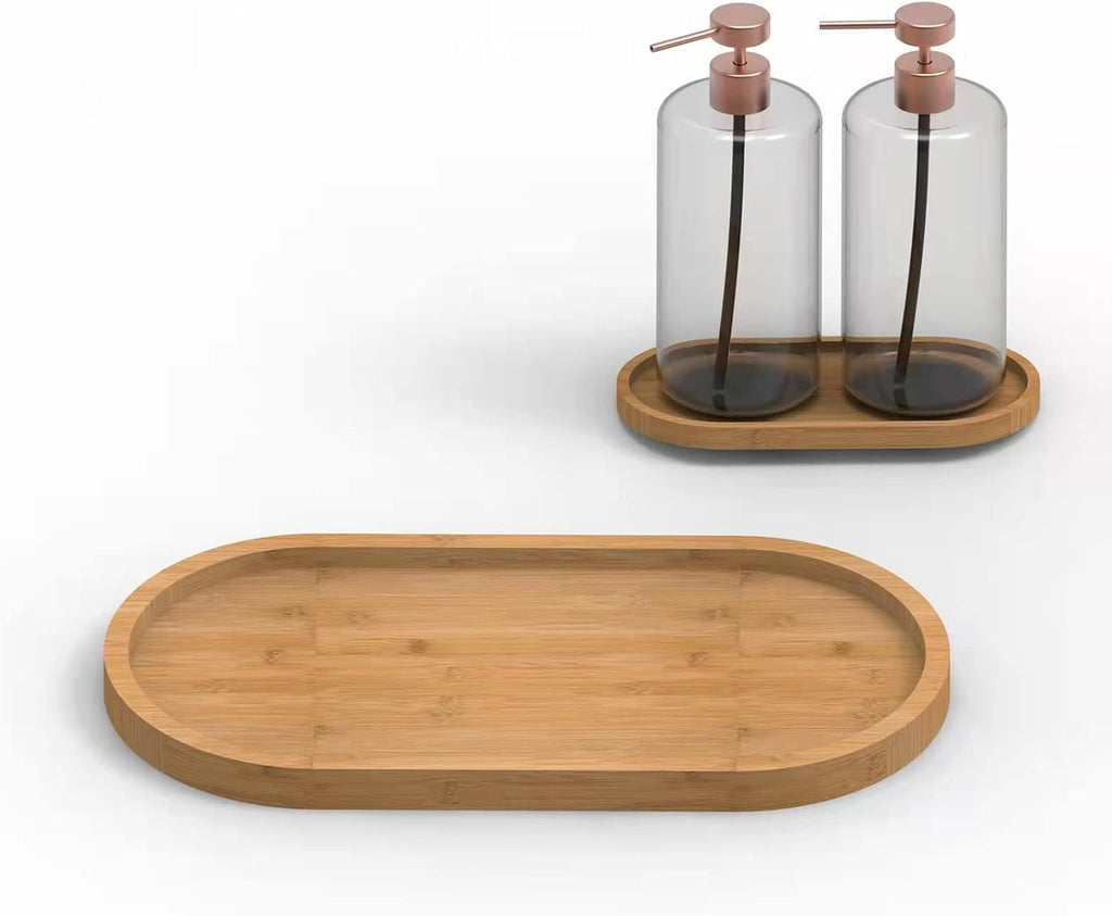 Bamboo soap Dispenser Tray, Bathroom Countertop Tray Kitchen Tray Bamboo T ray Sink T ray Dresser Jewelry Ring Dish, Comestic Holder Bathtub Organizer, Ideal for Jewelry, Cosmetics, and Small Items