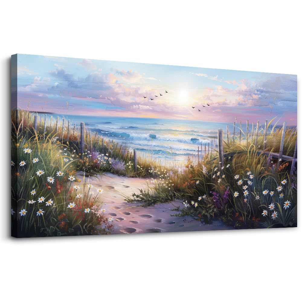 hyidecorart Vintage Farmhouse Wildflower Wall Paintings Canvas Wall Art for Living Room Wall Decor for Bedroom Office Decorations Nature Landscape Picture Artwork Aesthetic Home Decor Ready To Hang