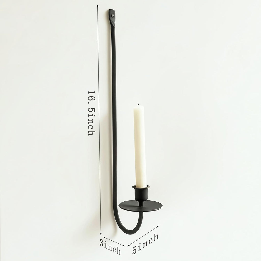 Metal Wall Candle Sconce Holder Set of 2 Wall Mount Candle Holders Modern Wall Candle Sconces Hanging for Living Room Farmhouse Fireplace Wedding 16.5"×5"×3" (Black)