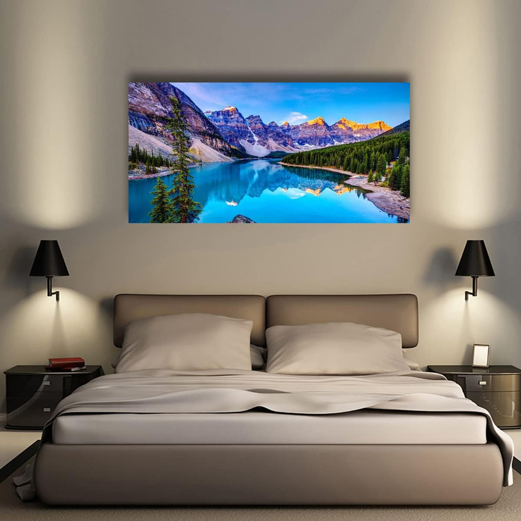 Wall Art Lake Mountain Landscape Picture Print Canvas Wall Art Modern Giclee Artwork Home Decor Stretched and Framed Ready to Hang,2cm Thick Frame, Waterproof Artwork