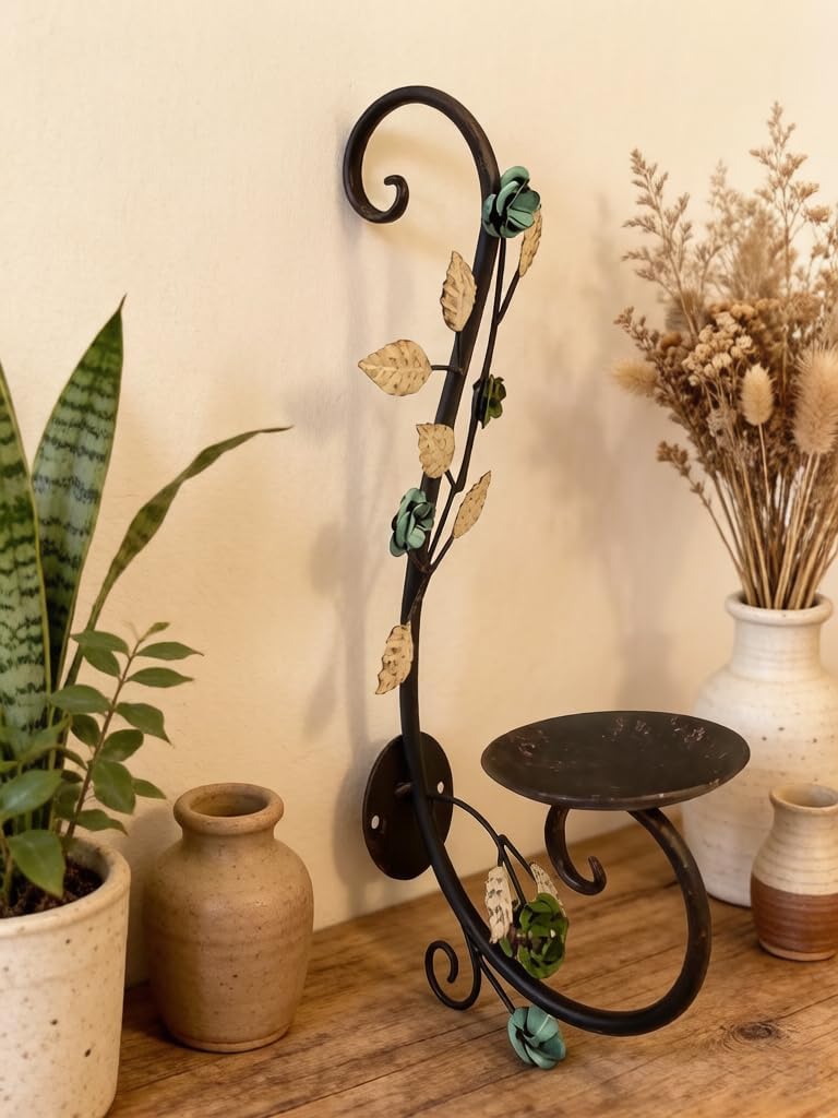 Candle Sconces Wall Sconce Candle Holder Set of 2, Antique Distressed Leaf Flower Wall Mount Metal Candleholder Hanging for Living Room Wedding Fireplace Farmhouse