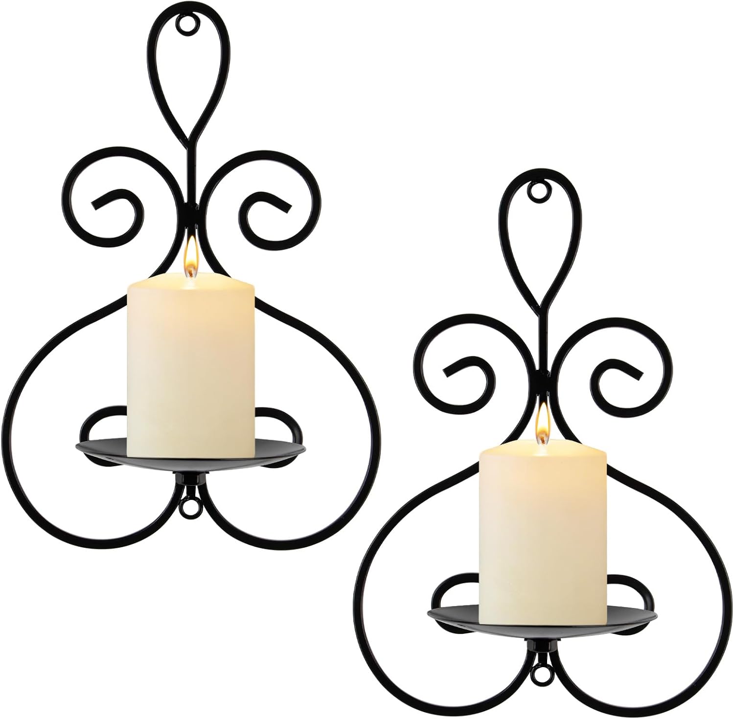 Wall Candle Sconces Set of 2, Double Scroll Pattern Candle Sconces, Metal Wall Candle Holder for Home Decor, Living Room, Dining Room, Bedroom, Black, Gifts for Men Women Mom or Dad