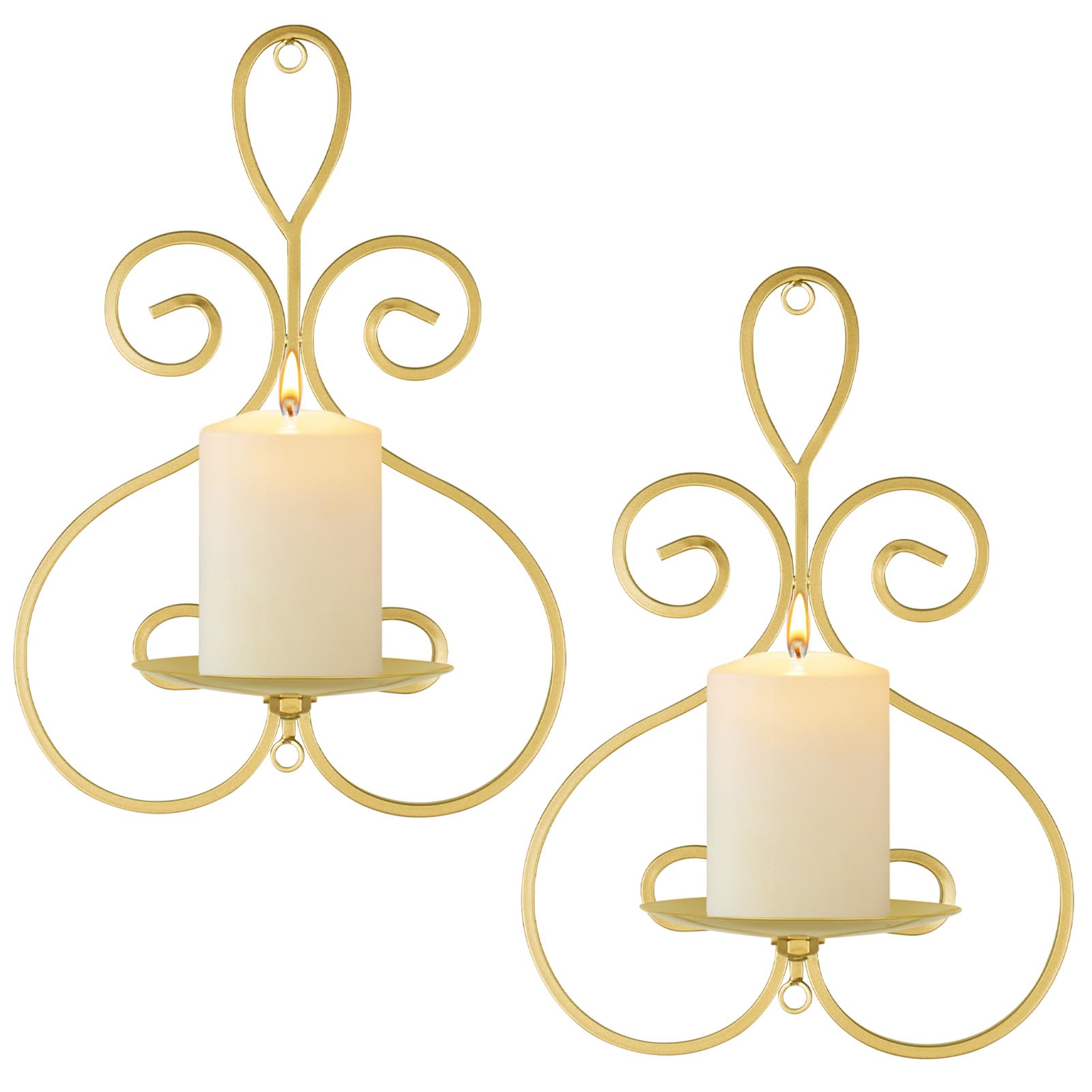 Wall Candle Sconces Set of 2, Double Scroll Pattern Candle Sconces, Metal Wall Candle Holder for Home Decor, Living Room, Dining Room, Bedroom, Black, Gifts for Men Women Mom or Dad
