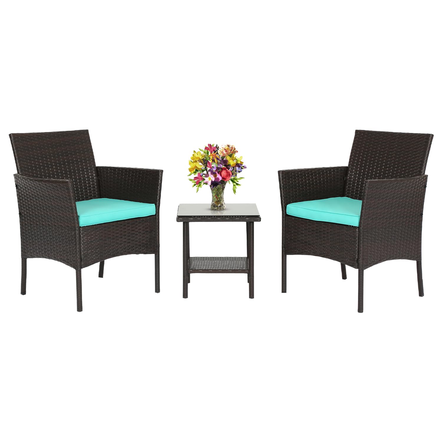FDW Wicker Outdoor Furniture Patio Furniture Set of 3 Rattan Patio Chairs Outdoor Chairs Patio Conversation Set with Coffee Table for Yard Backyard Lawn Porch Poolside Balcony,Black