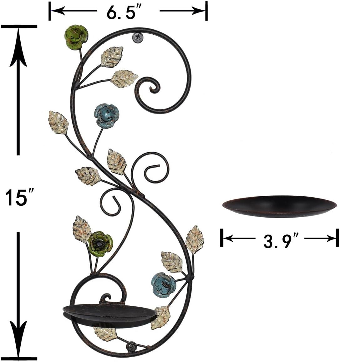 Wall Sconces Candle Holder Set of 2, Antique Multi-Color Leaf Branch Wall Mount Hanging Metal Wall Candle Holder Candle Sconce for Living Room Dining Room…