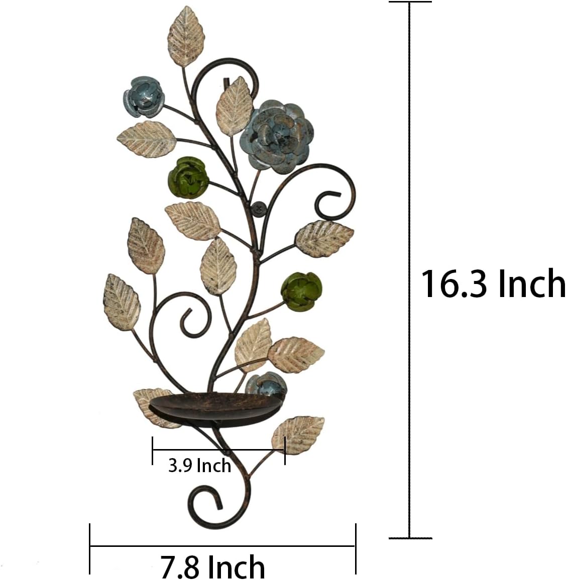 Metal Wall Candle Sconce Holders Set of 2, Rustic Leaf and Flower Branch Candle Holder Wall Decoration for Living Room Farmhouse Wedding Fireplace