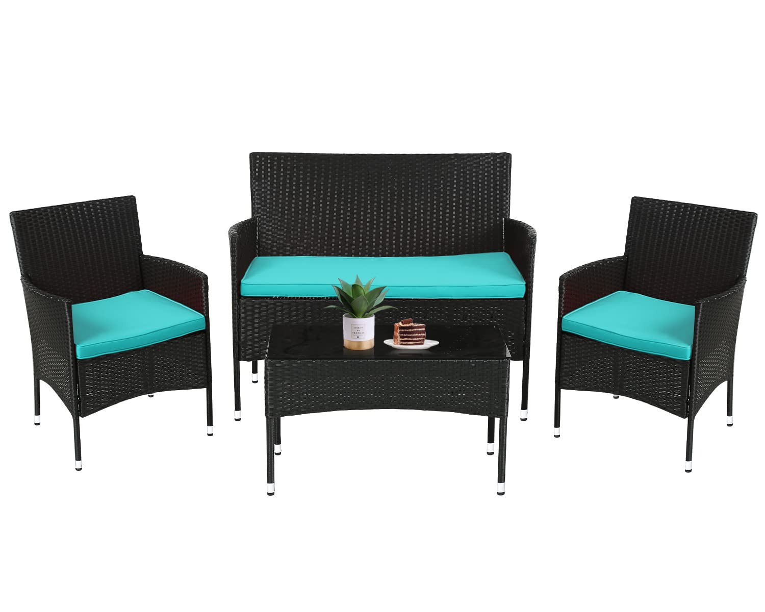 FDW Wicker Outdoor Furniture Patio Furniture Set of 3 Rattan Patio Chairs Outdoor Chairs Patio Conversation Set with Coffee Table for Yard Backyard Lawn Porch Poolside Balcony,Black