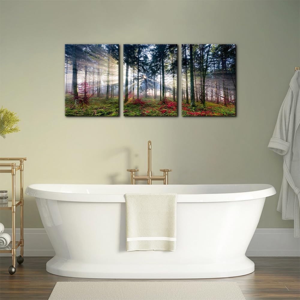 Pacimo 3 Pieces Canvas Wall Art Nature Landscape Sunrise Trees Pictures Painting Prints on Canvas Wall Decoration for Living Room Forest Framed Modern Artwork for Bedroom and Home Decor - 12"x16"x3