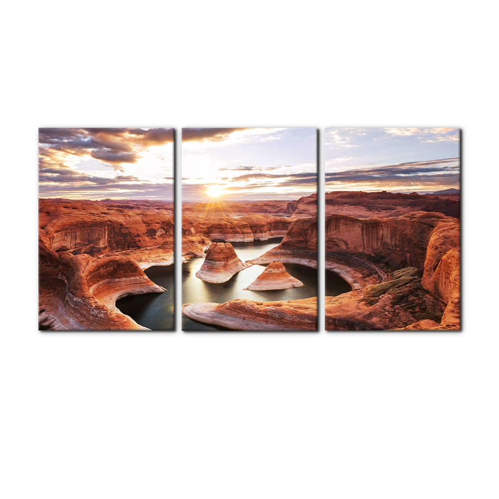 Pacimo 3 Pieces Canvas Wall Art Nature Landscape Sunrise Trees Pictures Painting Prints on Canvas Wall Decoration for Living Room Forest Framed Modern Artwork for Bedroom and Home Decor - 12"x16"x3