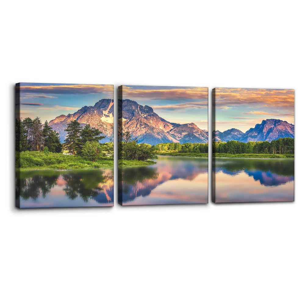 Pacimo 3 Pieces Canvas Wall Art Nature Landscape Sunrise Trees Pictures Painting Prints on Canvas Wall Decoration for Living Room Forest Framed Modern Artwork for Bedroom and Home Decor - 12"x16"x3