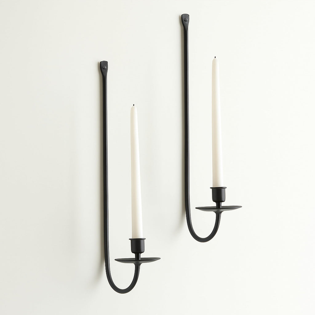 Metal Wall Candle Sconce Holder Set of 2 Wall Mount Candle Holders Modern Wall Candle Sconces Hanging for Living Room Farmhouse Fireplace Wedding 16.5"×5"×3" (Black)