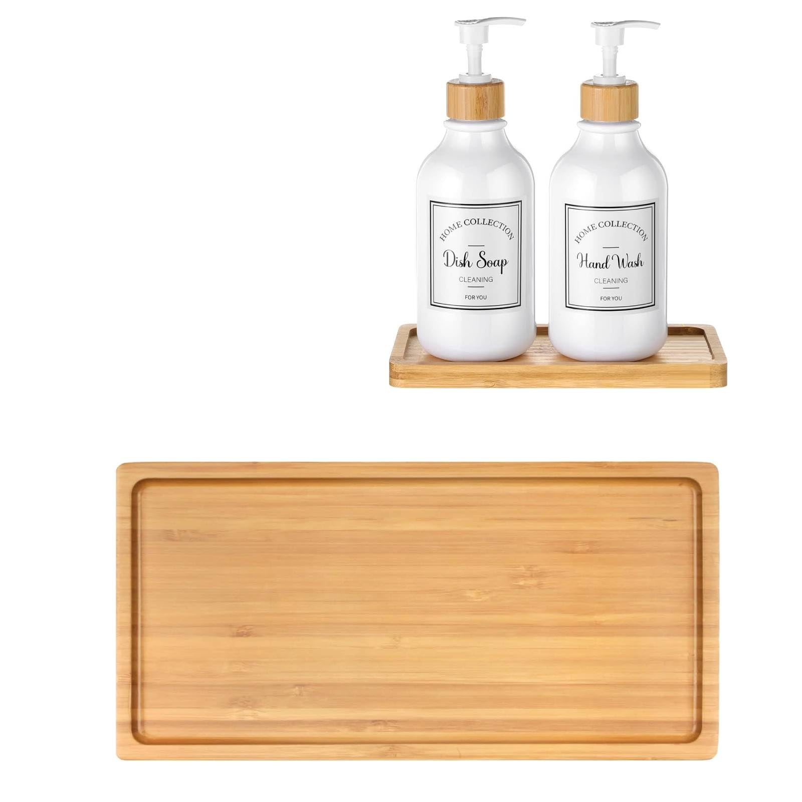 Bamboo soap Dispenser Tray, Bathroom Countertop Tray Kitchen Tray Bamboo T ray Sink T ray Dresser Jewelry Ring Dish, Comestic Holder Bathtub Organizer, Ideal for Jewelry, Cosmetics, and Small Items
