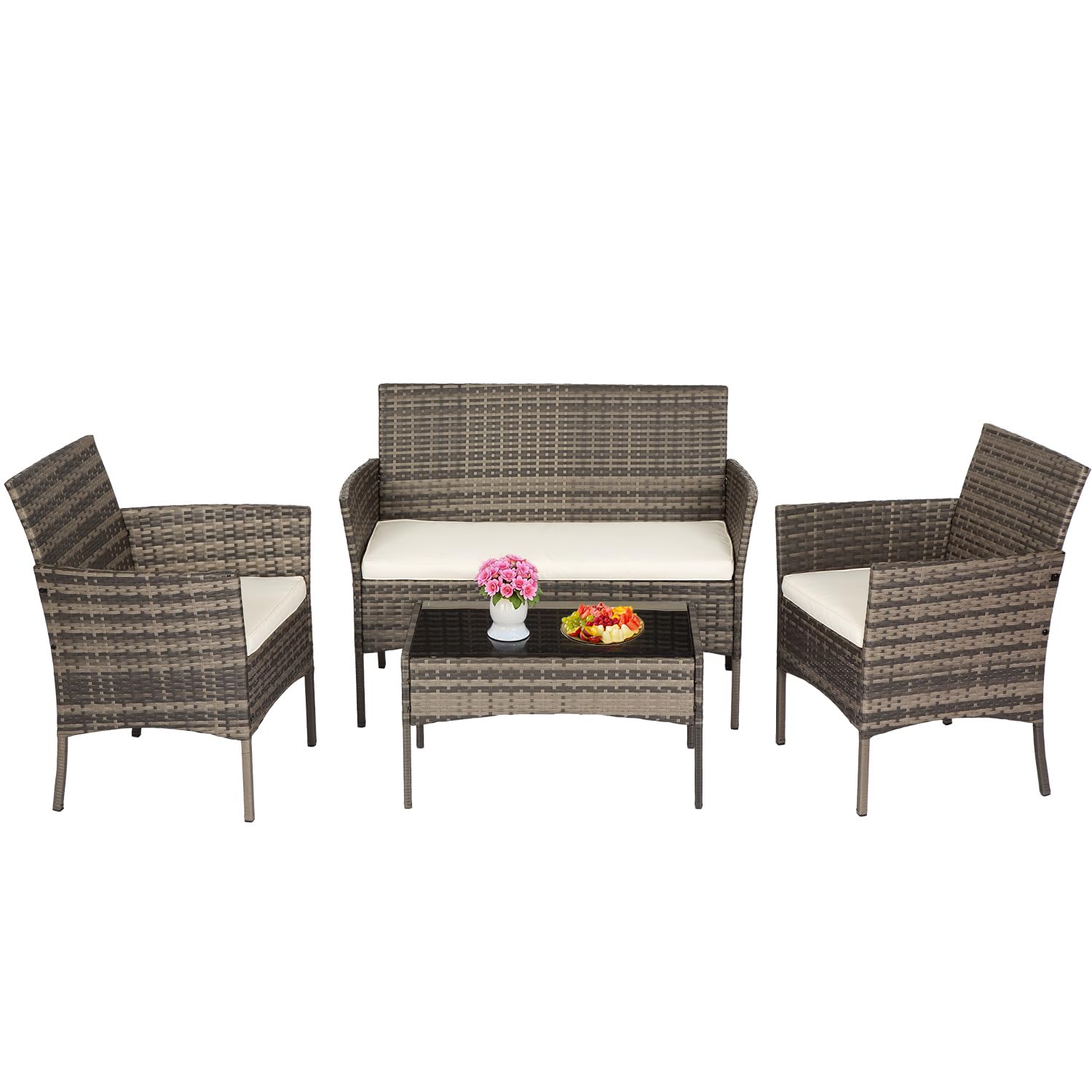 FDW Wicker Outdoor Furniture Patio Furniture Set of 3 Rattan Patio Chairs Outdoor Chairs Patio Conversation Set with Coffee Table for Yard Backyard Lawn Porch Poolside Balcony,Black