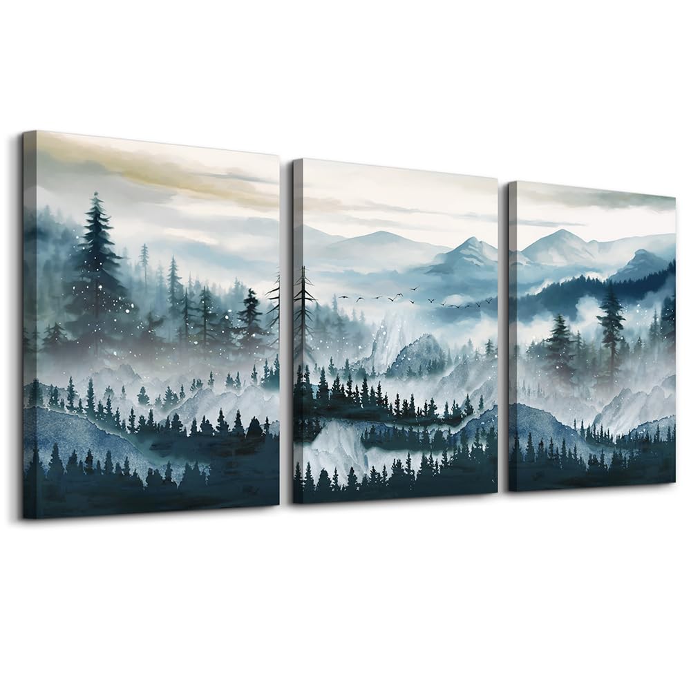 MHARTK66 Wall Art for Living Room Modern Wall Decor for Bedroom Office Decor Abstract Mountain Forest Landscapes Ink Painting 3 Piece Framed Canvas Art Prints Ready to Hang Wall Pictures Home Decor