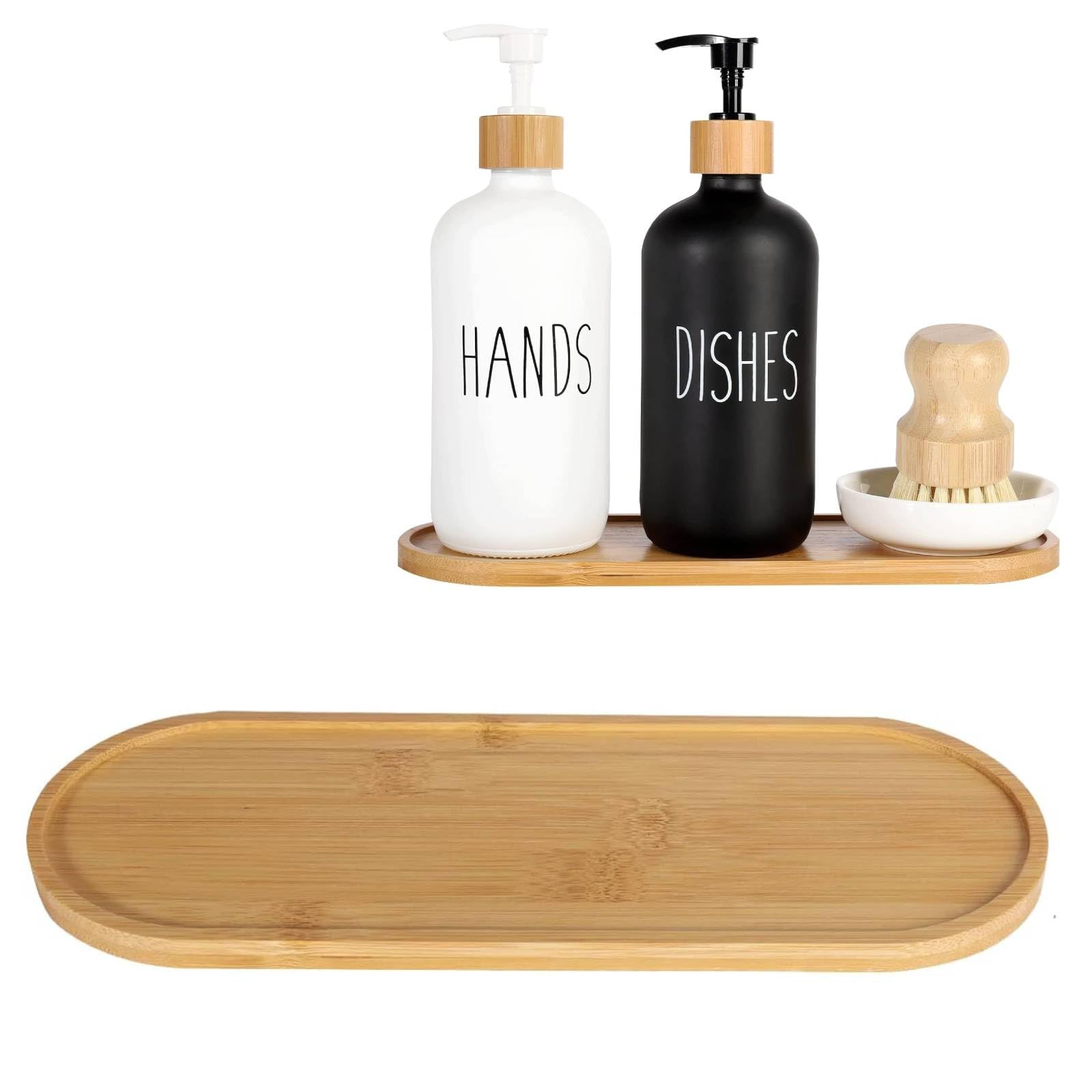 Bamboo soap Dispenser Tray, Bathroom Countertop Tray Kitchen Tray Bamboo T ray Sink T ray Dresser Jewelry Ring Dish, Comestic Holder Bathtub Organizer, Ideal for Jewelry, Cosmetics, and Small Items