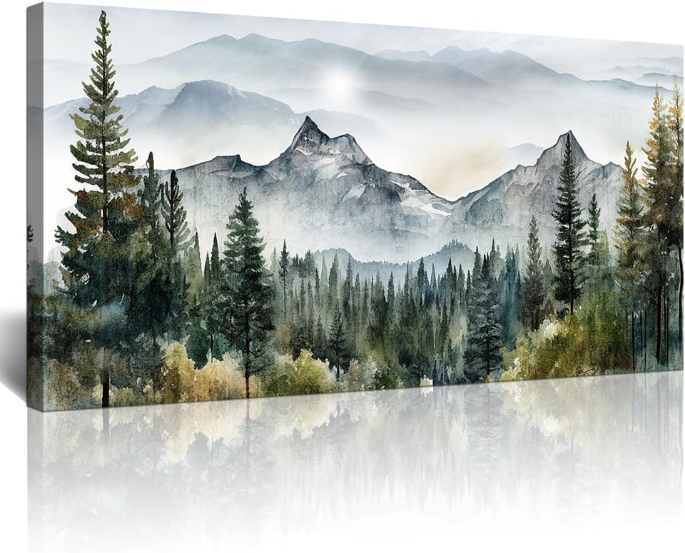 Lapremoly Canvas Wall Art for Living Room, Bedroom, Office - Modern Abstract Mountain Scenery Paintings, Misty Forest Landscape Pictures - Home Decorations Artwork