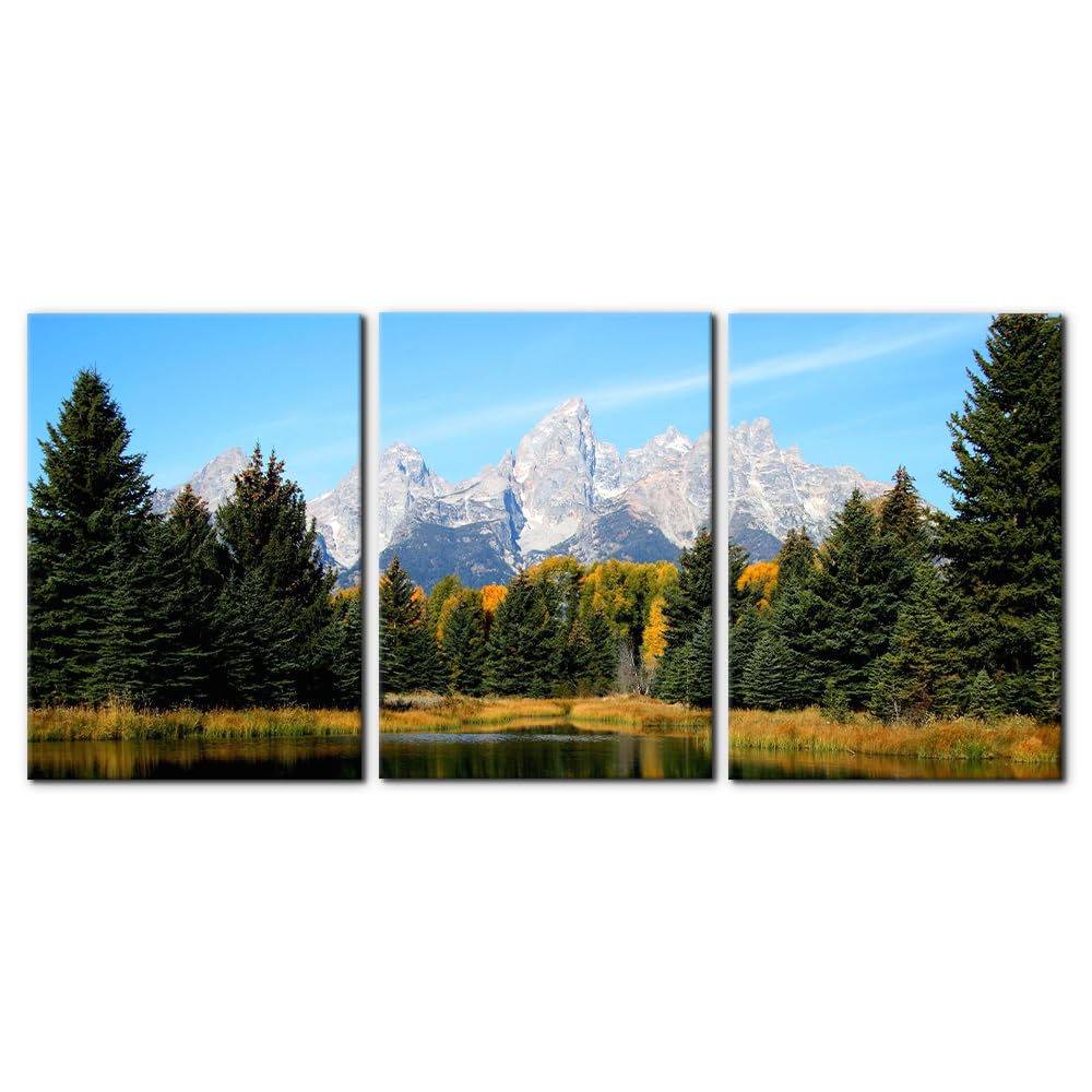 3 Pieces Mountain Canvas Wall Art for Living Room Nature Landscape Picture Sunflower Wall Decor for Bedroom Home Decoration Sunrise Grand Teton National Park Painting Framed Artwork - 12" x 16" x 3