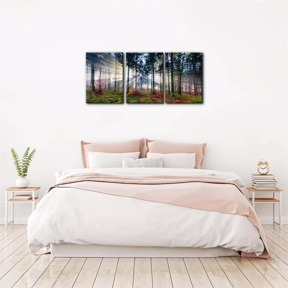 Pacimo 3 Pieces Canvas Wall Art Nature Landscape Sunrise Trees Pictures Painting Prints on Canvas Wall Decoration for Living Room Forest Framed Modern Artwork for Bedroom and Home Decor - 12"x16"x3