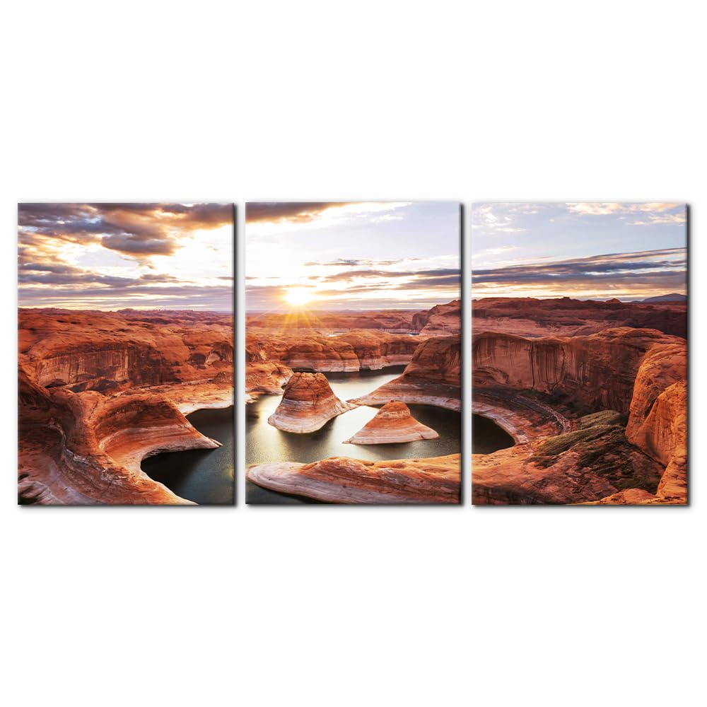 Pacimo 3 Pieces Canvas Wall Art Nature Landscape Sunrise Trees Pictures Painting Prints on Canvas Wall Decoration for Living Room Forest Framed Modern Artwork for Bedroom and Home Decor - 12"x16"x3