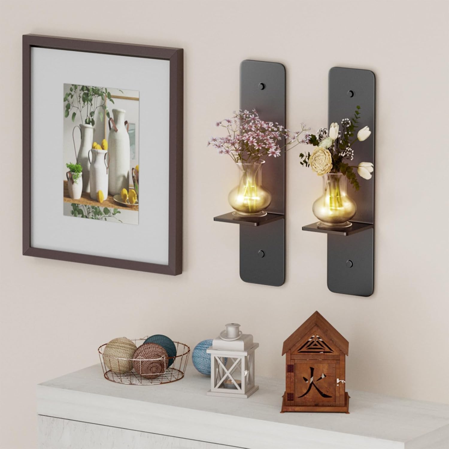Wall Candle sconces Set of Two,GWEUZMAL Metal Candle Sconces, Black Wall Candle Holder for Living Room Entryway,Fireplace,Wedding