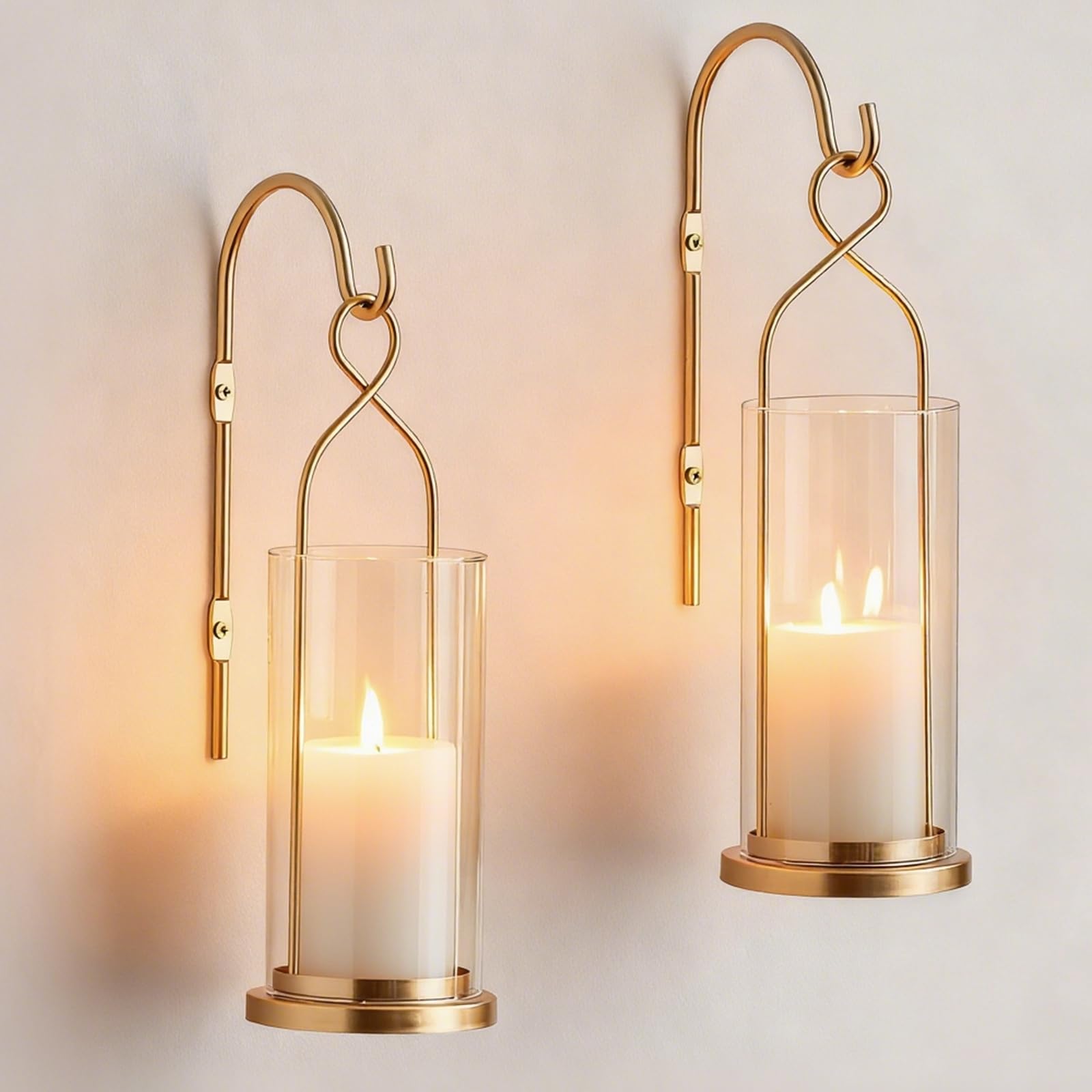 Wall Candle Holder Set of 2: Black Metal Modern Hurricane Candle Lantern Decoration for Outdoor - Minimalist Candle Sconces wall Decor for Bedroom Hallway Bedide TV