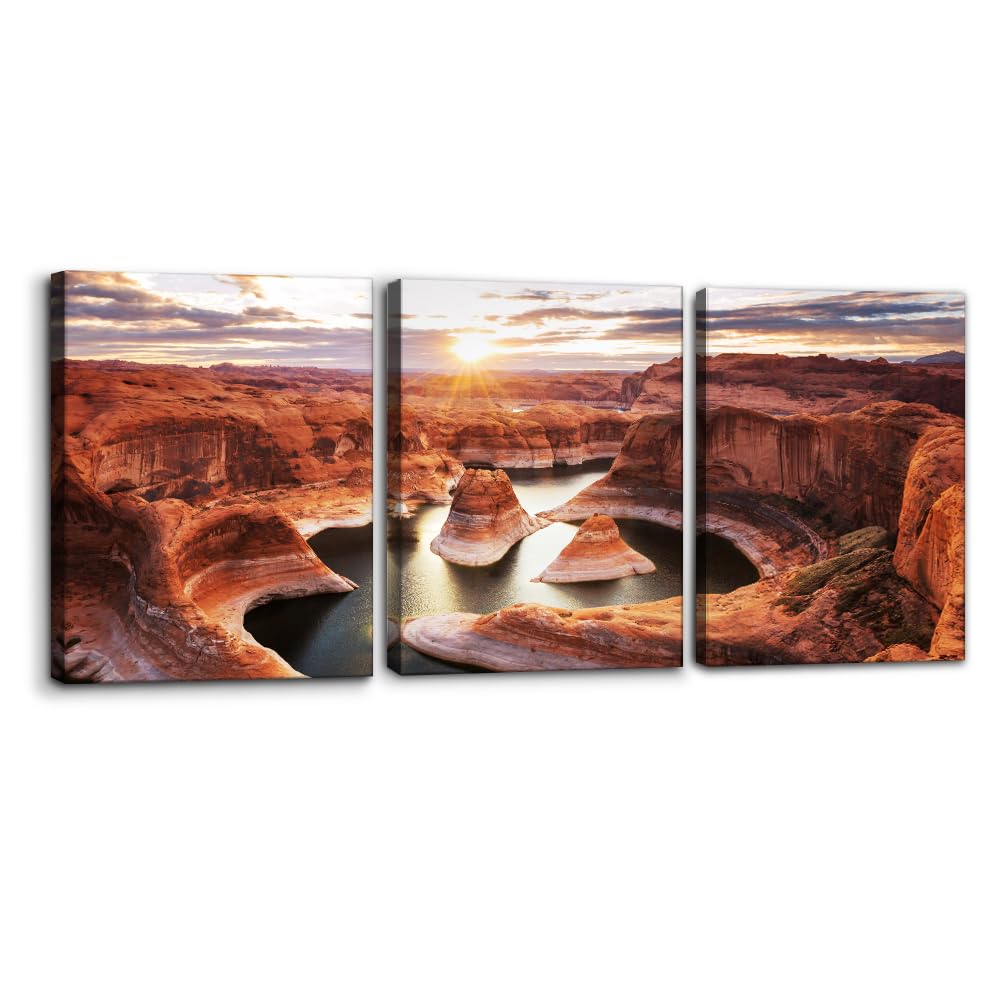 Pacimo 3 Pieces Canvas Wall Art Nature Landscape Sunrise Trees Pictures Painting Prints on Canvas Wall Decoration for Living Room Forest Framed Modern Artwork for Bedroom and Home Decor - 12"x16"x3