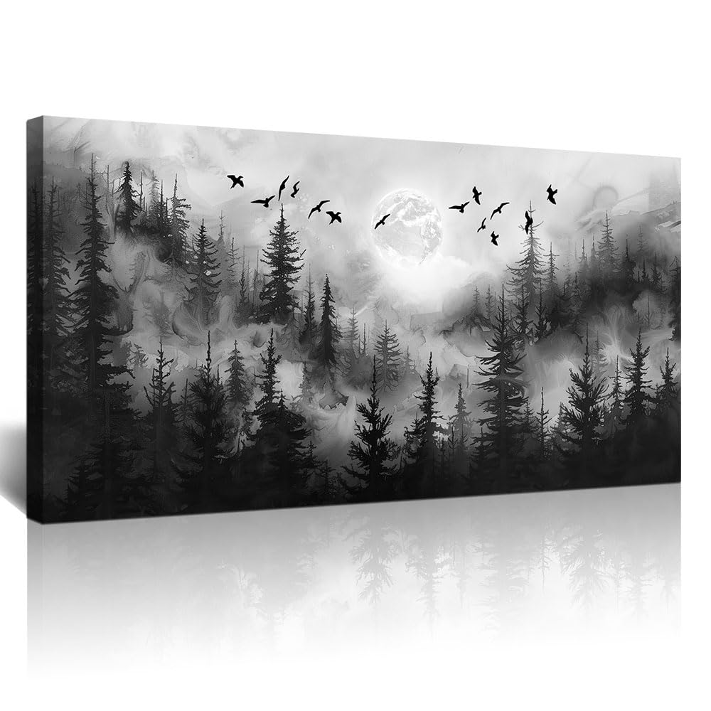 Lapremoly Canvas Wall Art for Living Room, Bedroom, Office - Modern Abstract Mountain Scenery Paintings, Misty Forest Landscape Pictures - Home Decorations Artwork