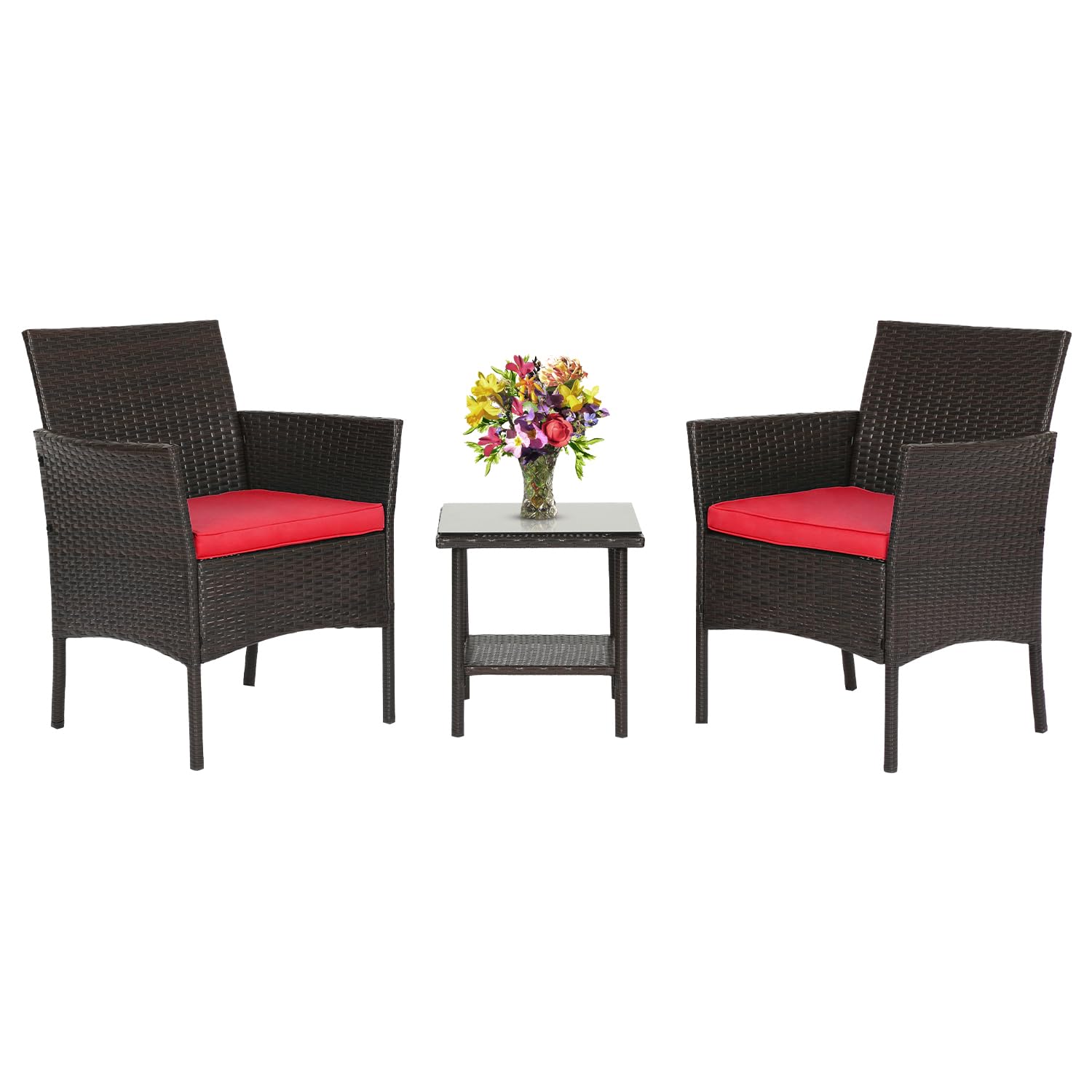 FDW Wicker Outdoor Furniture Patio Furniture Set of 3 Rattan Patio Chairs Outdoor Chairs Patio Conversation Set with Coffee Table for Yard Backyard Lawn Porch Poolside Balcony,Black