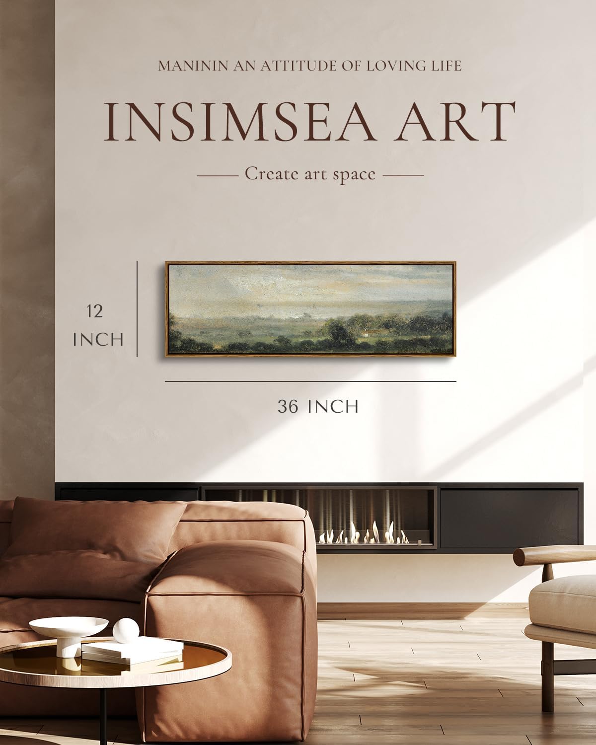 InSimSea Extra Large Framed Vintage Wall Art, Living Room Country Farmhouse Decor, Wild Field under Sky Landscape Paintings, Canvas Prints, Scenery Long Picture for Bedroom Above of Bed,12x36inch