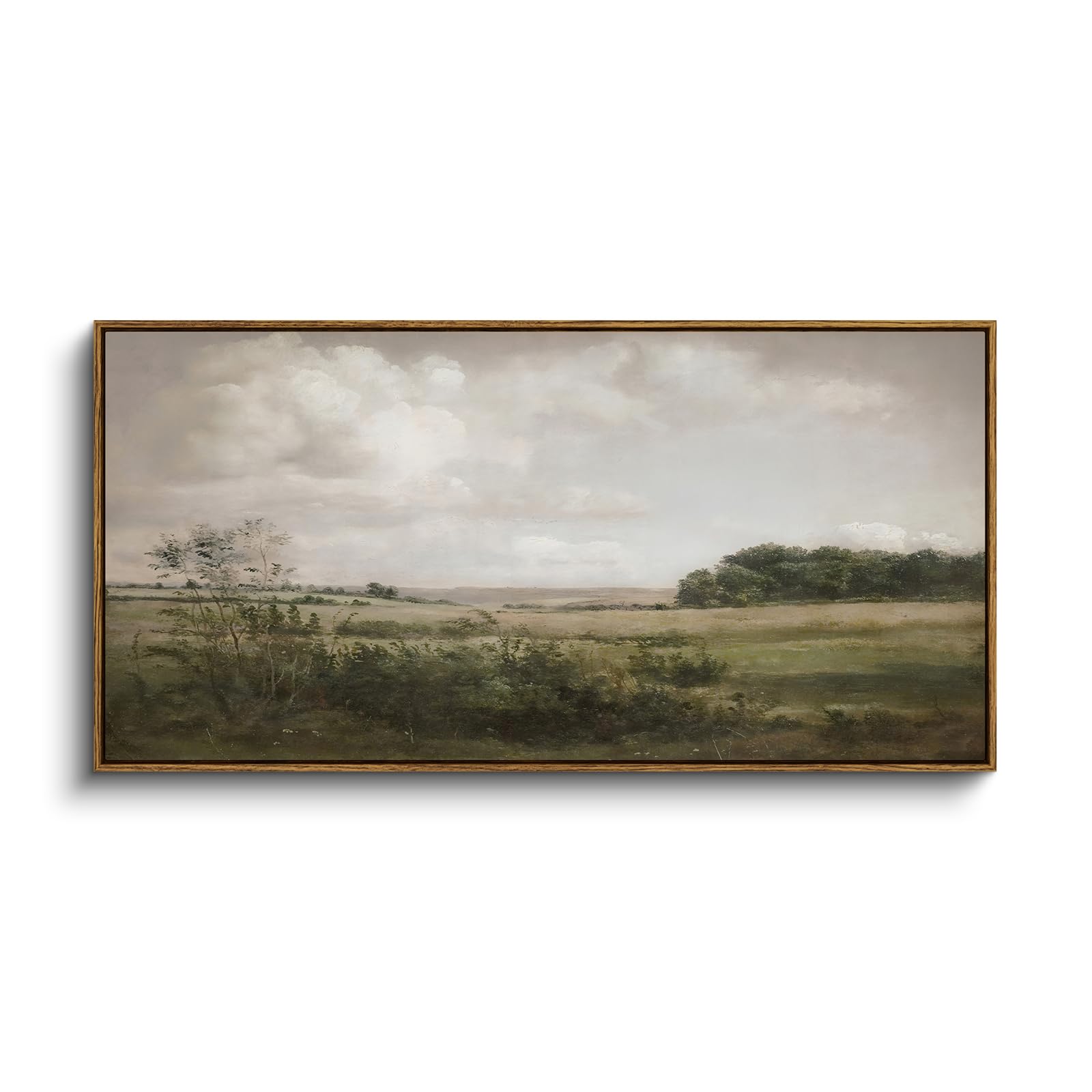 InSimSea Extra Large Framed Vintage Wall Art, Living Room Country Farmhouse Decor, Wild Field under Sky Landscape Paintings, Canvas Prints, Scenery Long Picture for Bedroom Above of Bed,12x36inch