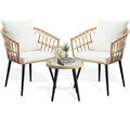 PORWEY 3 Piece Patio Bistro Set, Outdoor Wicker Apartment Balcony Furniture Sets, Rattan Table and Chairs Set of 2 for Porch Backyard Lawn Poolside Deck, Beige
