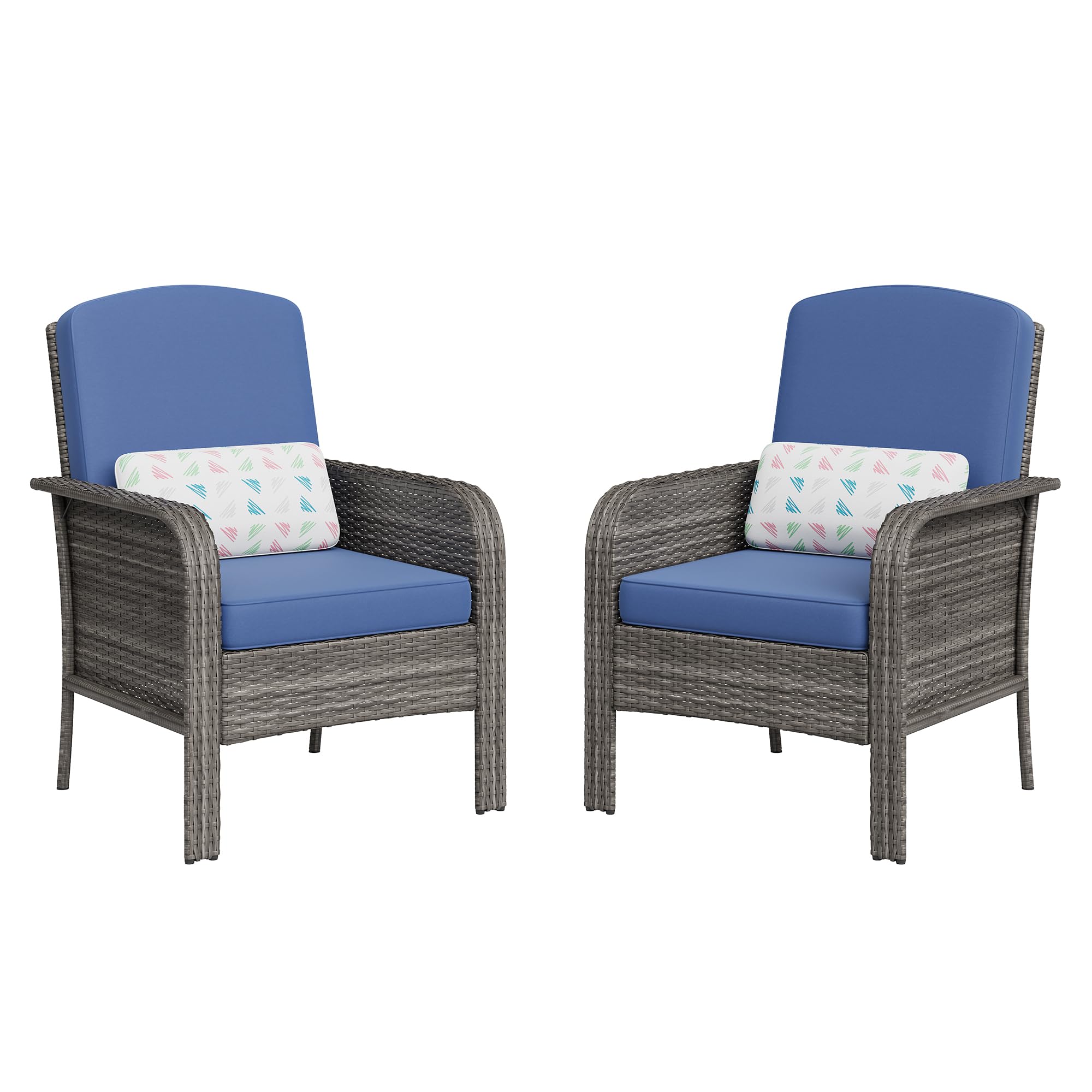 4PCS Outdoor Patio Bistro Set, PE Rattan Wicker Armchairs with Water-Resistant Cushions & Tempered Glass Coffee Table, All-Weather Conversation Set for Garden, Backyard, Porch, Poolside, Brown/Beige